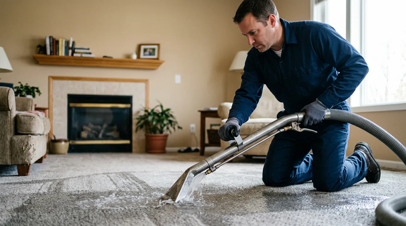 Water damage restoration technician working near Ness City, KS